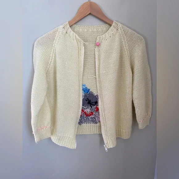 Vintage Hand-Knit Dumbo Zip Cardigan Size 6-7 (approx) - Picture 9 of 12